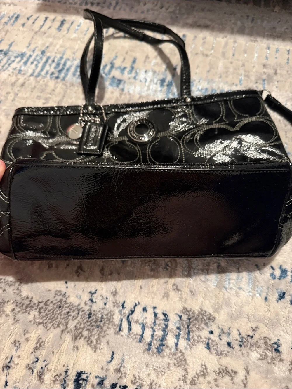 Coach Black Patent Leather Signature Shoulder Tote